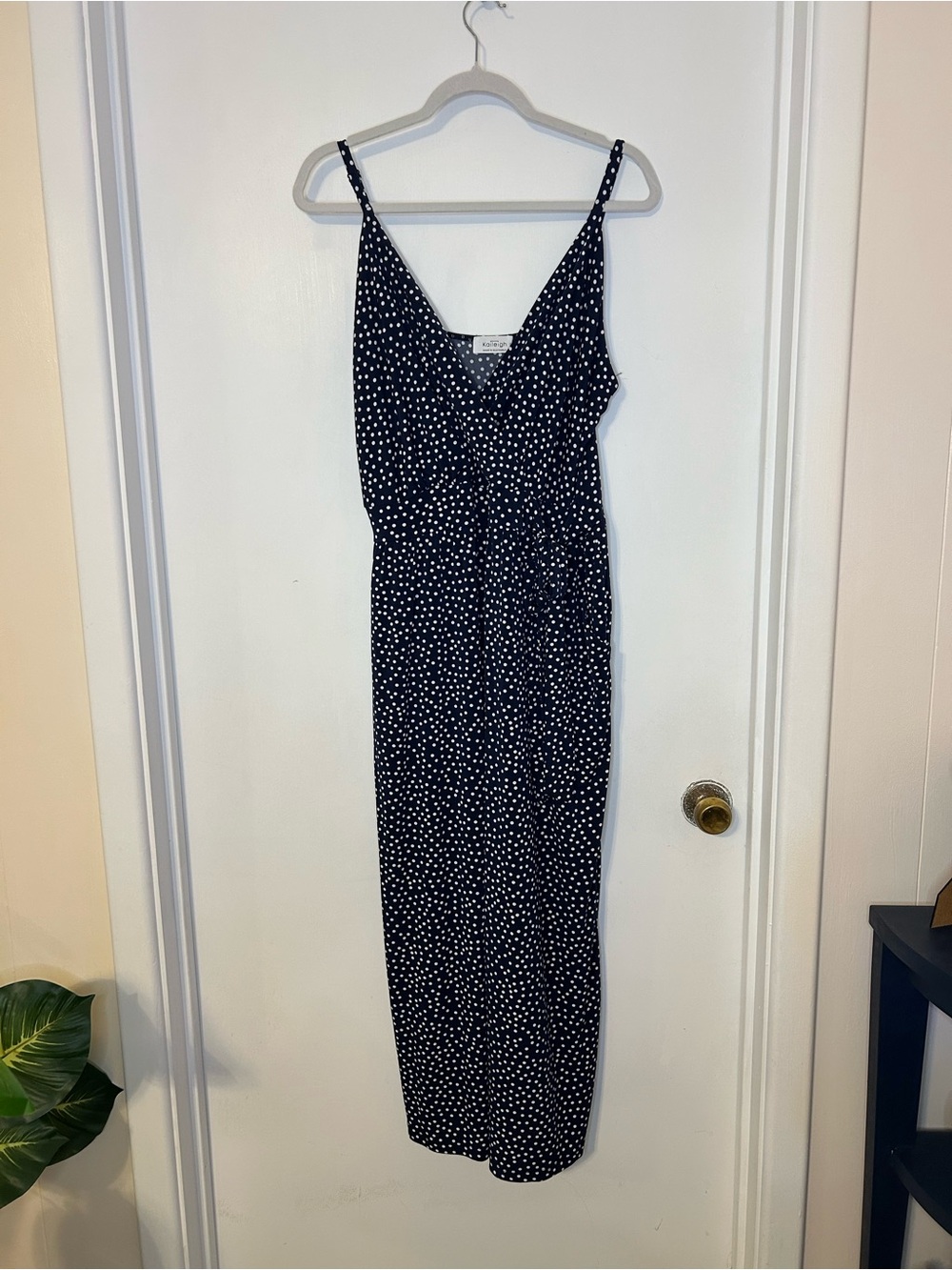 Kaileigh Navy and White Polka Dot Jumpsuit